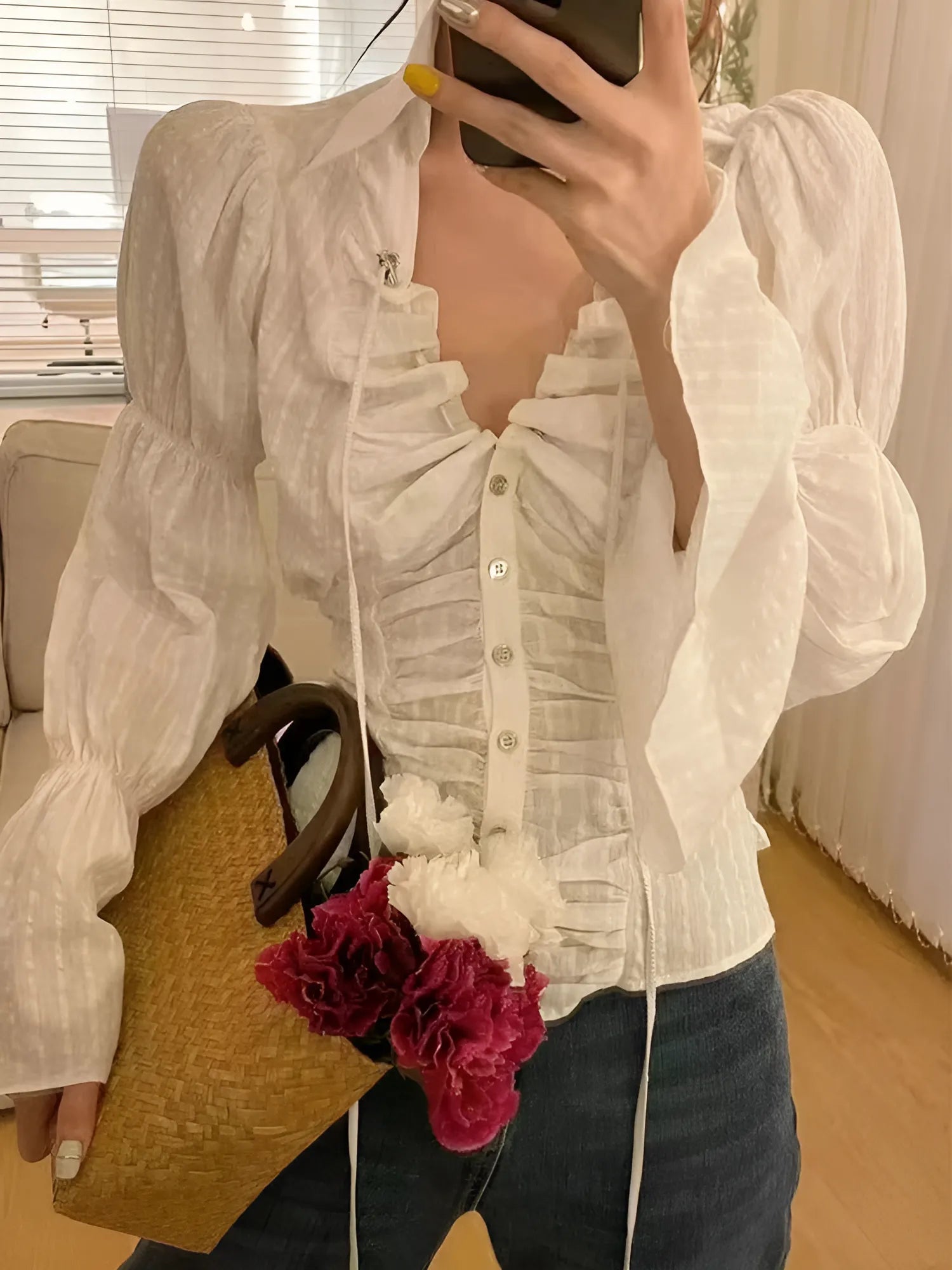 Fransız Model İspanyol Kollu Gömlek Bluz