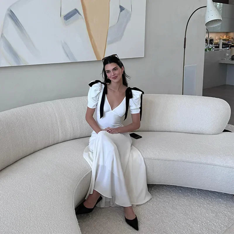 Olyssa Zarif Omuz Detaylı Karpuz Kollu Elbise