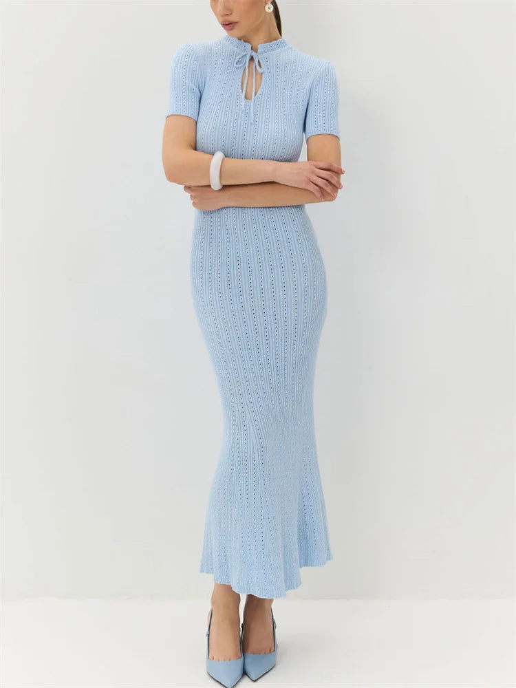 Olyssa Lunera Fitilli Triko Maxi Elbise