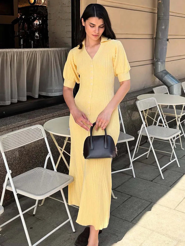 Olyssa  Yırtmaçlı Triko Elbise