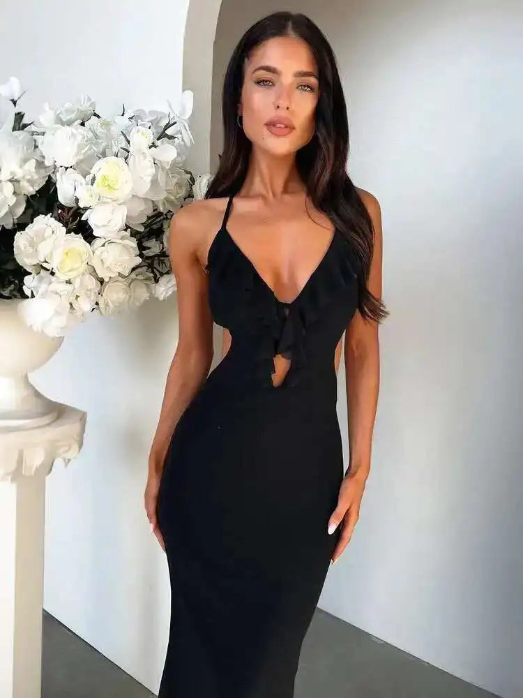 Olyssa Askılı Yırtmaçlı Elbise