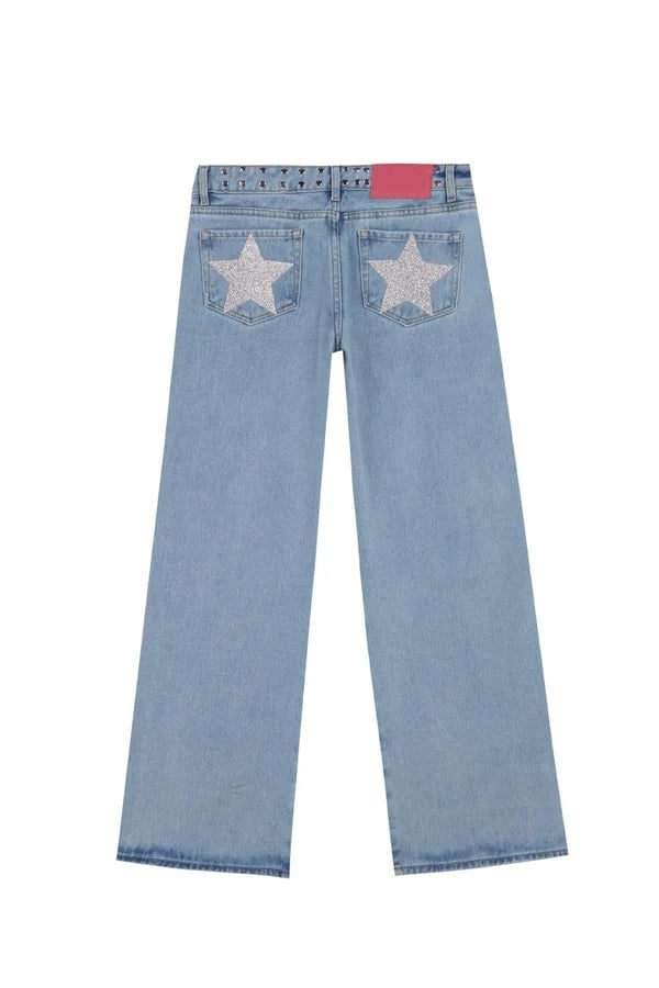 Dilemma Women's Jeans Y2K Stylish Star Graphics Hip Hop High Street Baggy Jeans Retro Harajuku Unisex Straight Through Jeans
