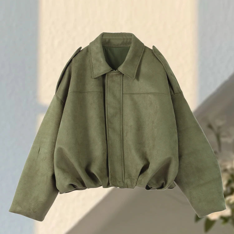 Oversize Yeşil Süet Görünümlü Gömlek Ceket