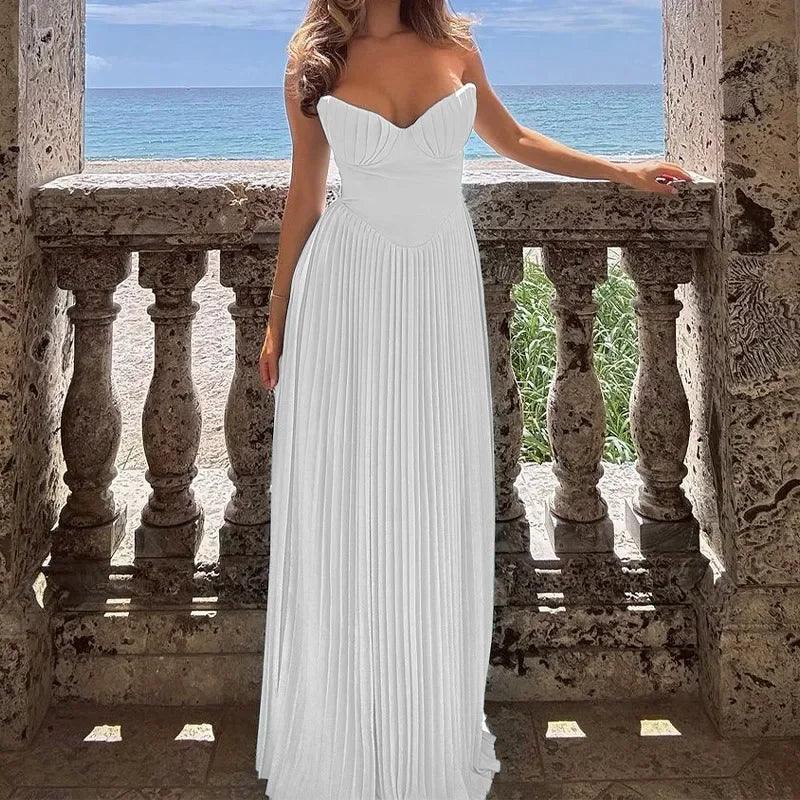 Olyssa Lina Açık Mavi Straplez Piliseli Maxi Elbise