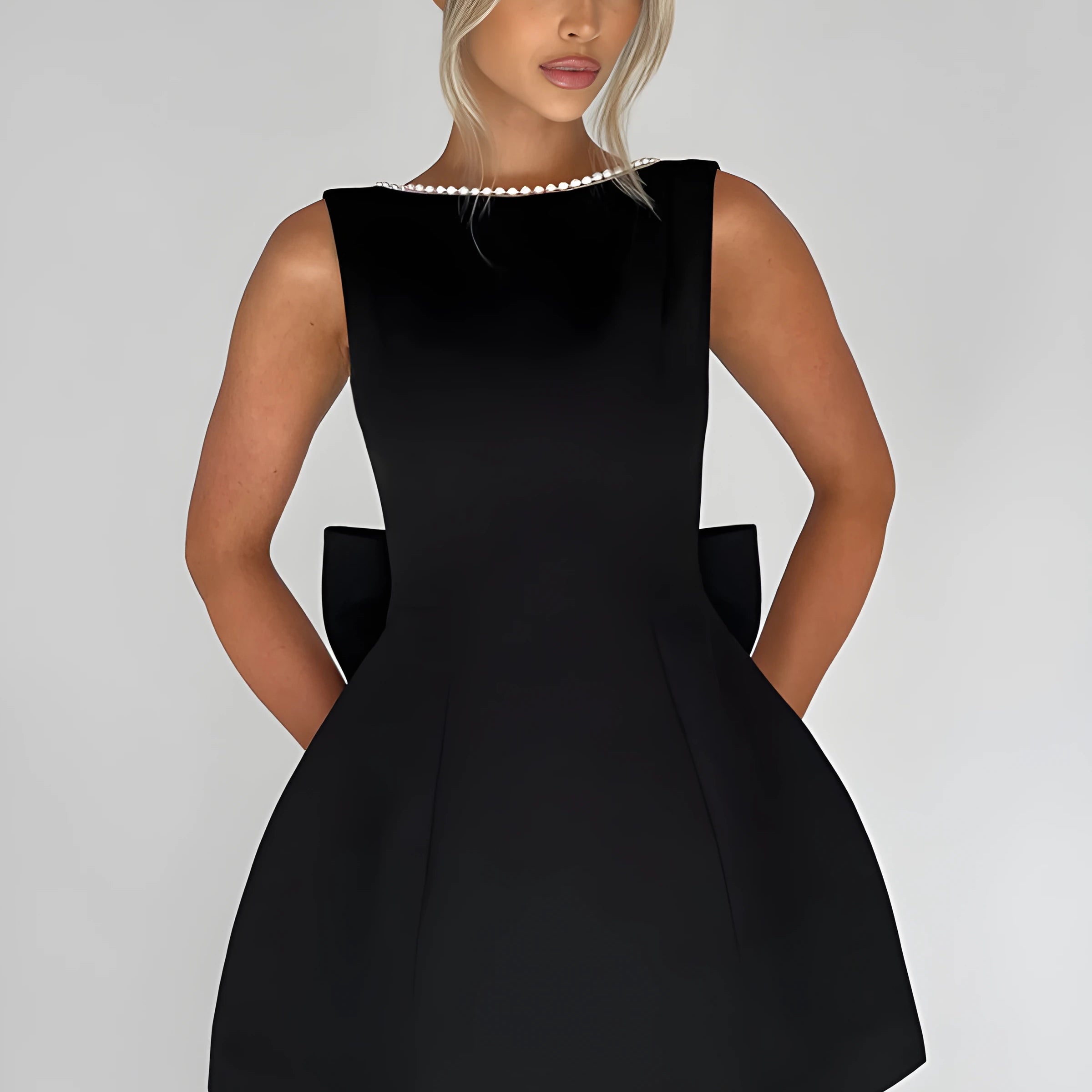 Olyssa Pearl Bow Mini Elbise