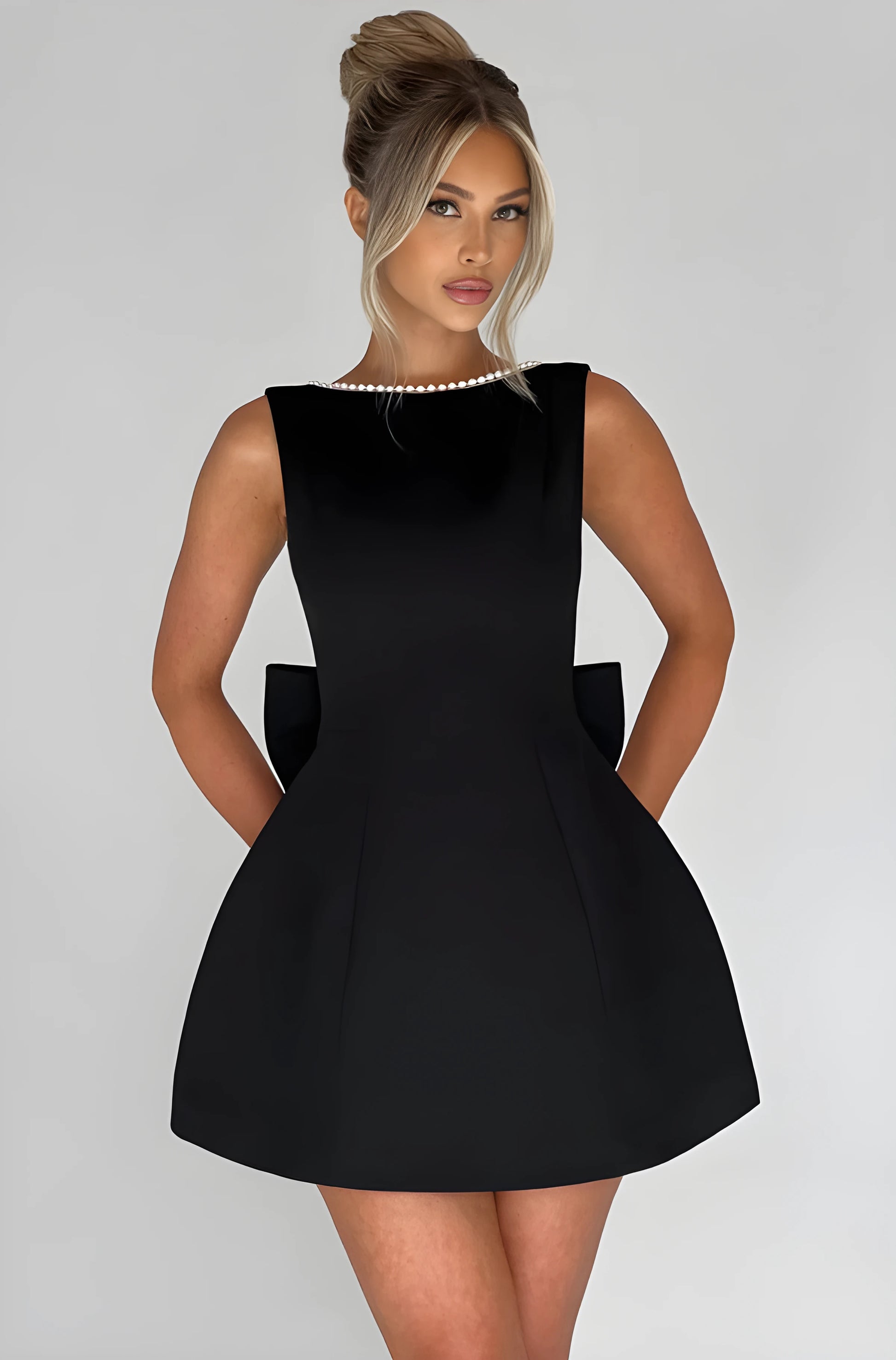 Olyssa Pearl Bow Mini Elbise