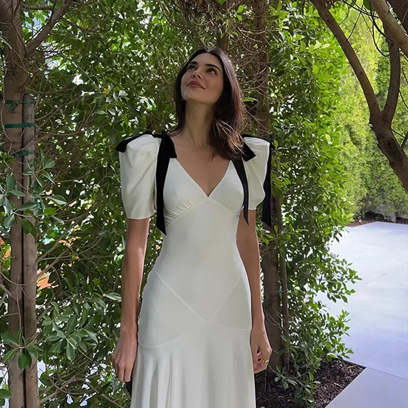 Olyssa Zarif Omuz Detaylı Karpuz Kollu Elbise