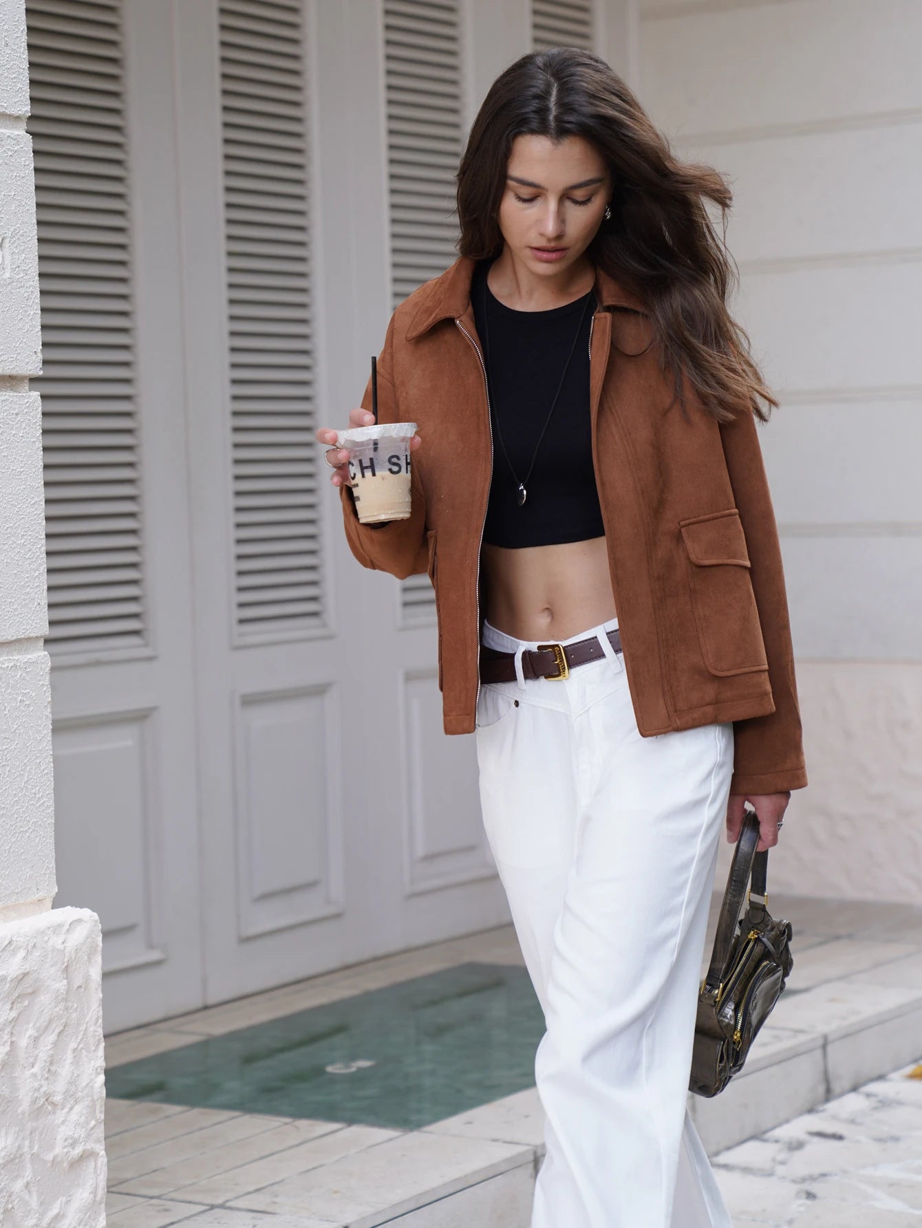 Cep Detaylı Süet Görünümlü Ceket