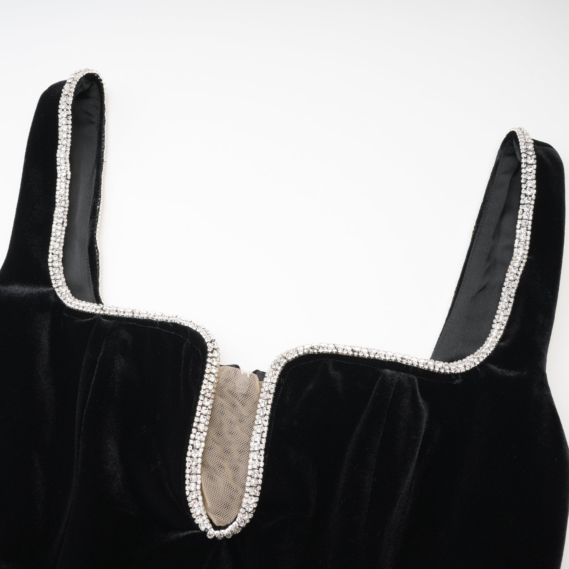 Olyssa Blanche Siyah U Yaka Midi Elbise