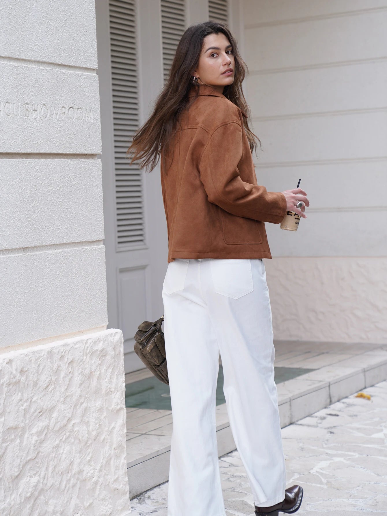 Cep Detaylı Süet Görünümlü Ceket