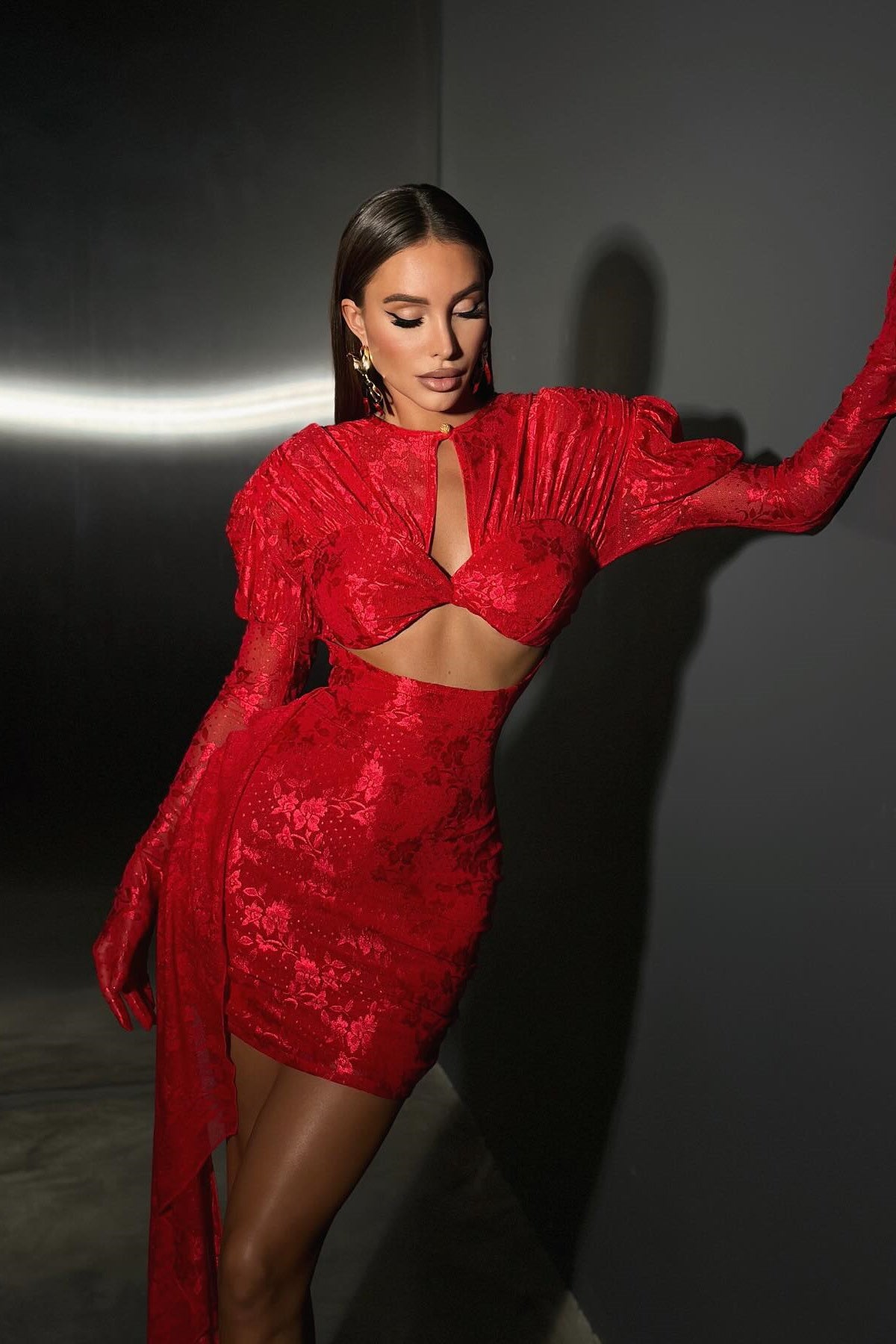 Olyssa Uzun Kollu Kesik Drapeli Mini Elbise