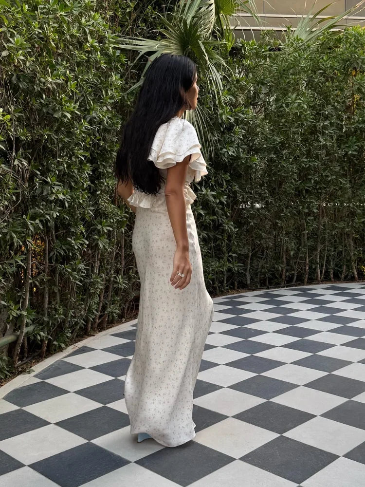 Olyssa Volanlı Saten Elbise