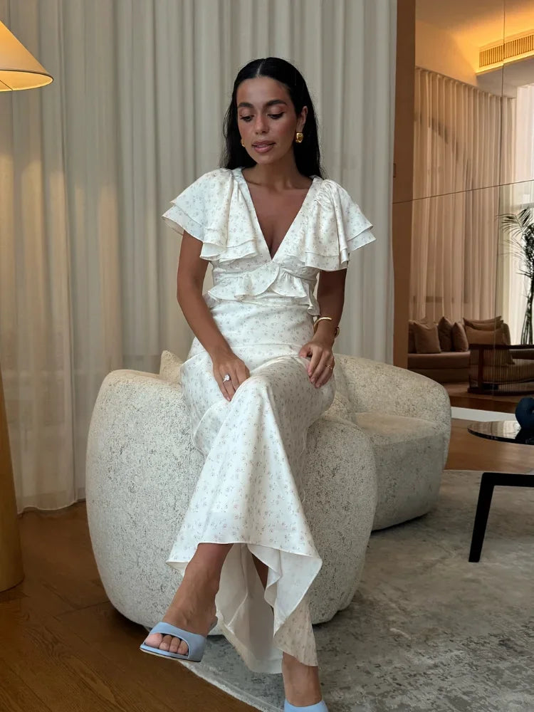 Olyssa Volanlı Saten Elbise