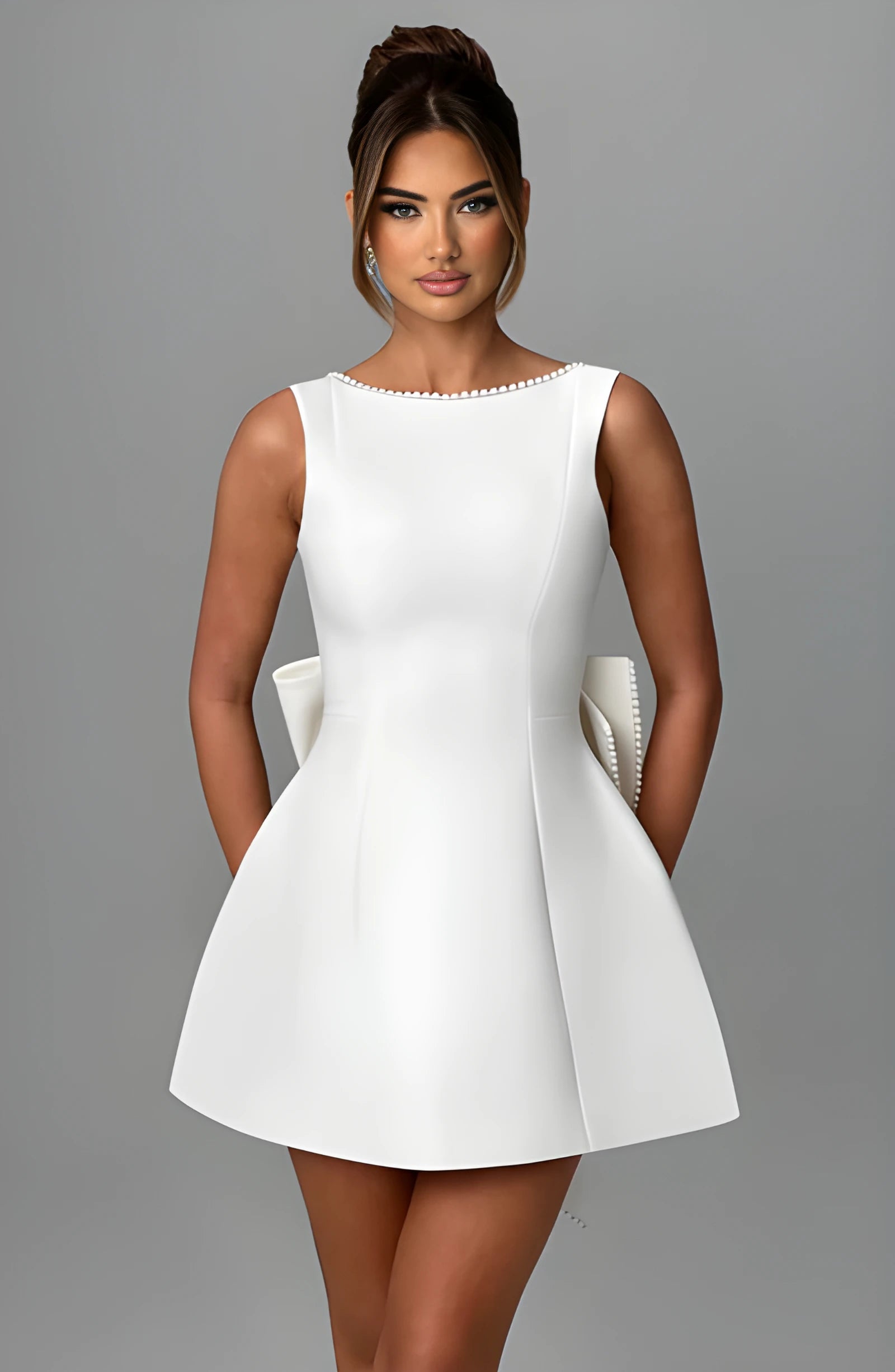 Olyssa Pearl Bow Mini Elbise