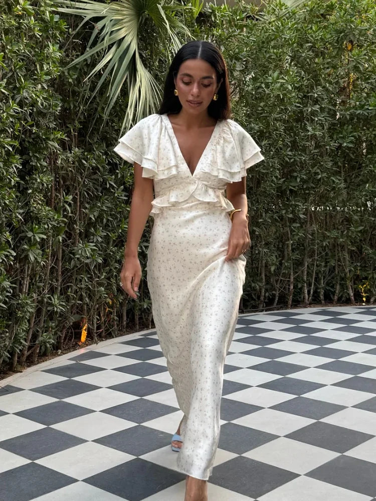 Olyssa Volanlı Saten Elbise