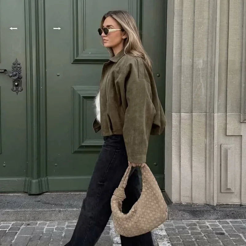 Oversize Süet Görünümlü Gömlek Ceket