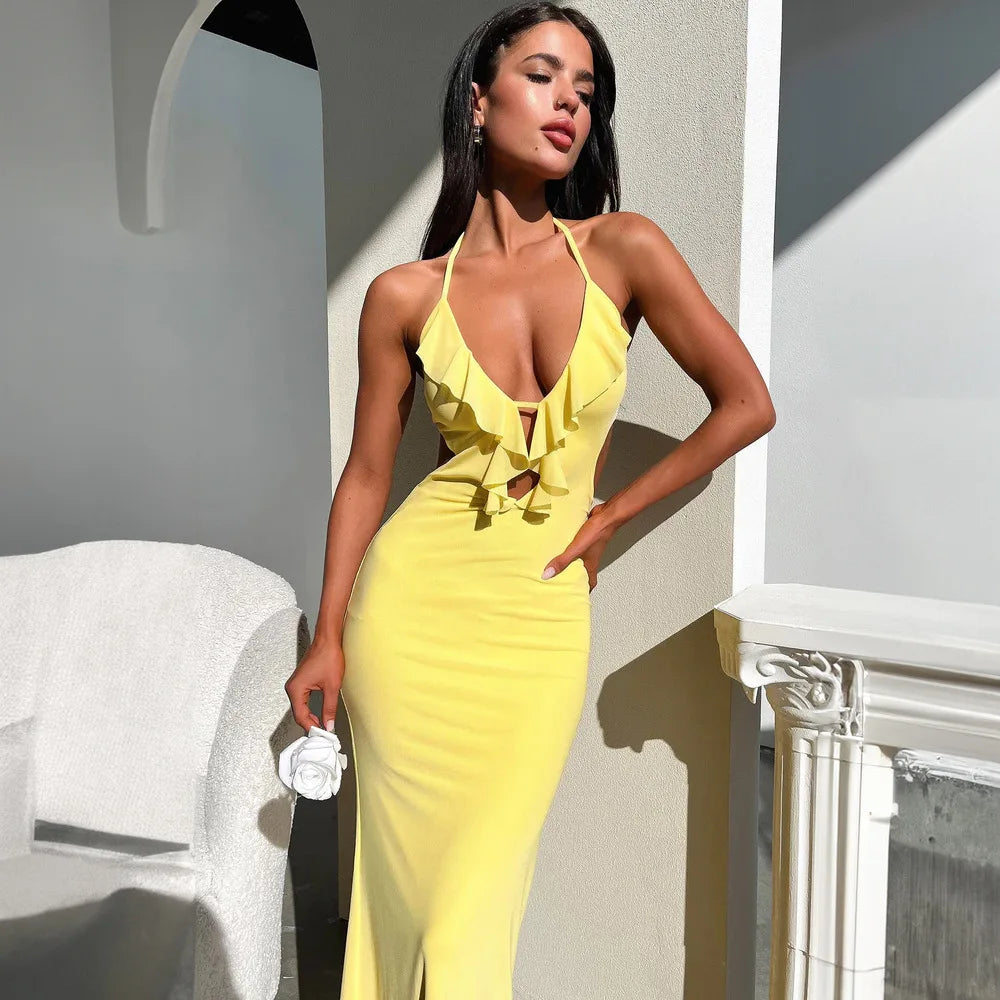 Olyssa Askılı Yırtmaçlı Elbise