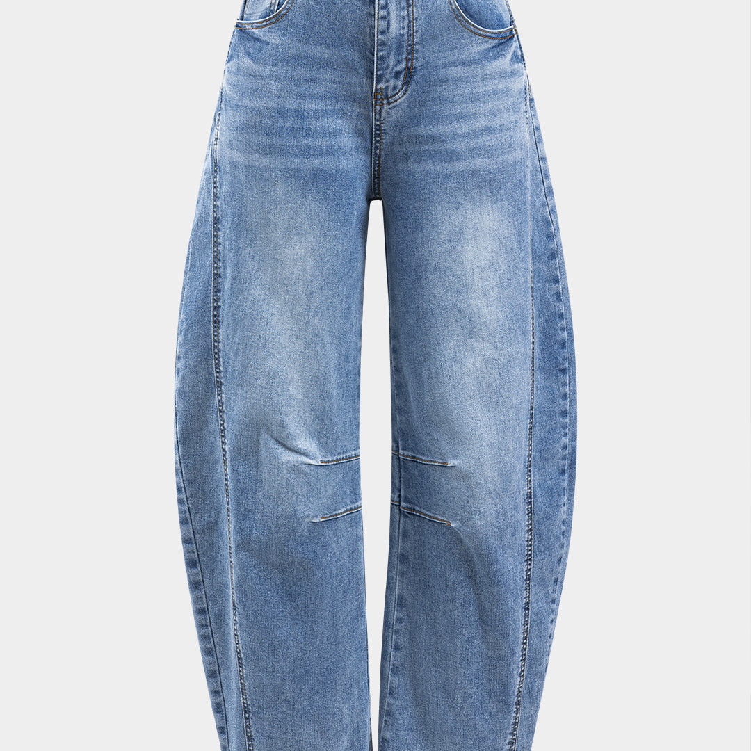 Denim Buton Cepli Geniş Paça Barrel Kot Pantolon