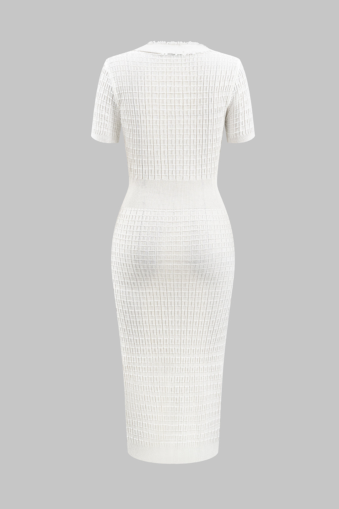 Örgü V-Yaka Düğmeli Kısa Kol Elbise