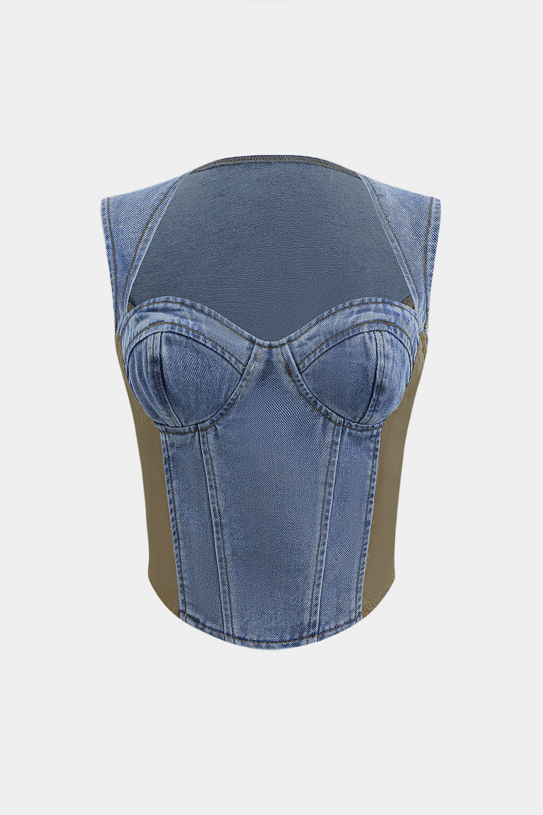 Denim Bustier Patchwork Üst