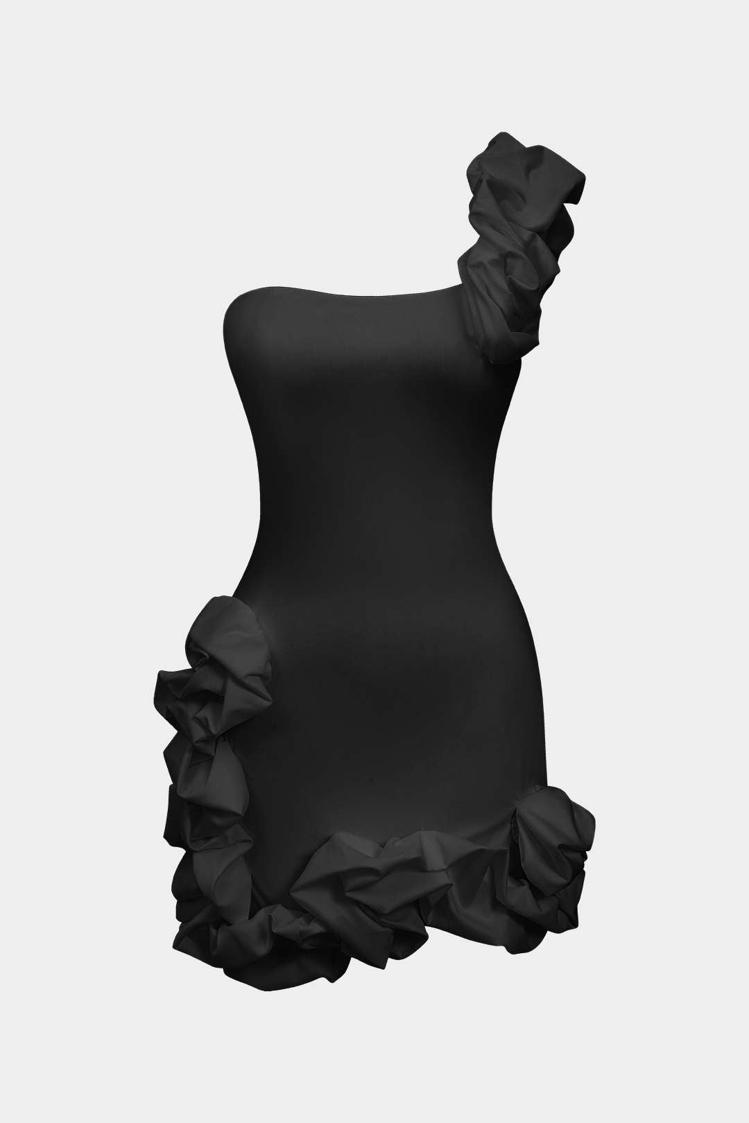 Asimetrik Kesim Tek Omuz Mini Elbise