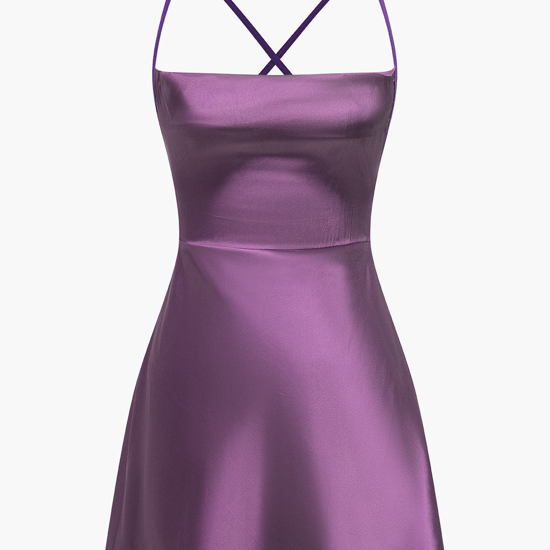 Saten Sırt Dekolteli Bağlamalı Gece Elbisesi