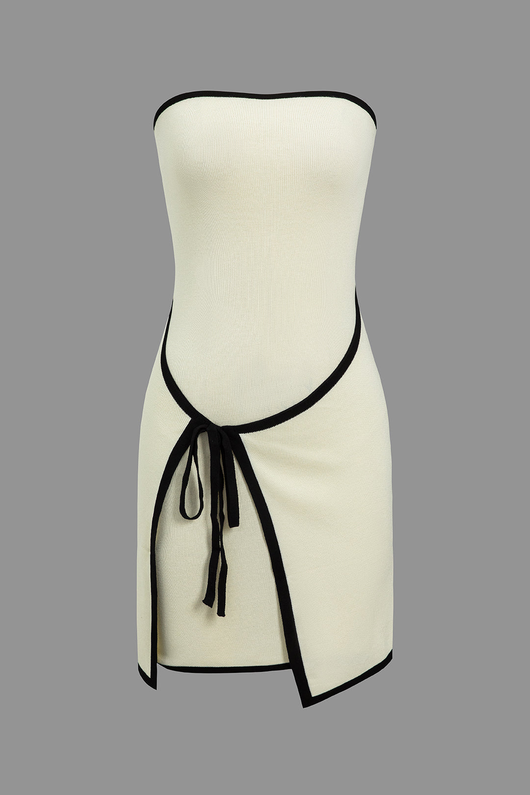 Kontrast Kenar Detaylı Triko Bağcıklı Straplez Mini Elbise