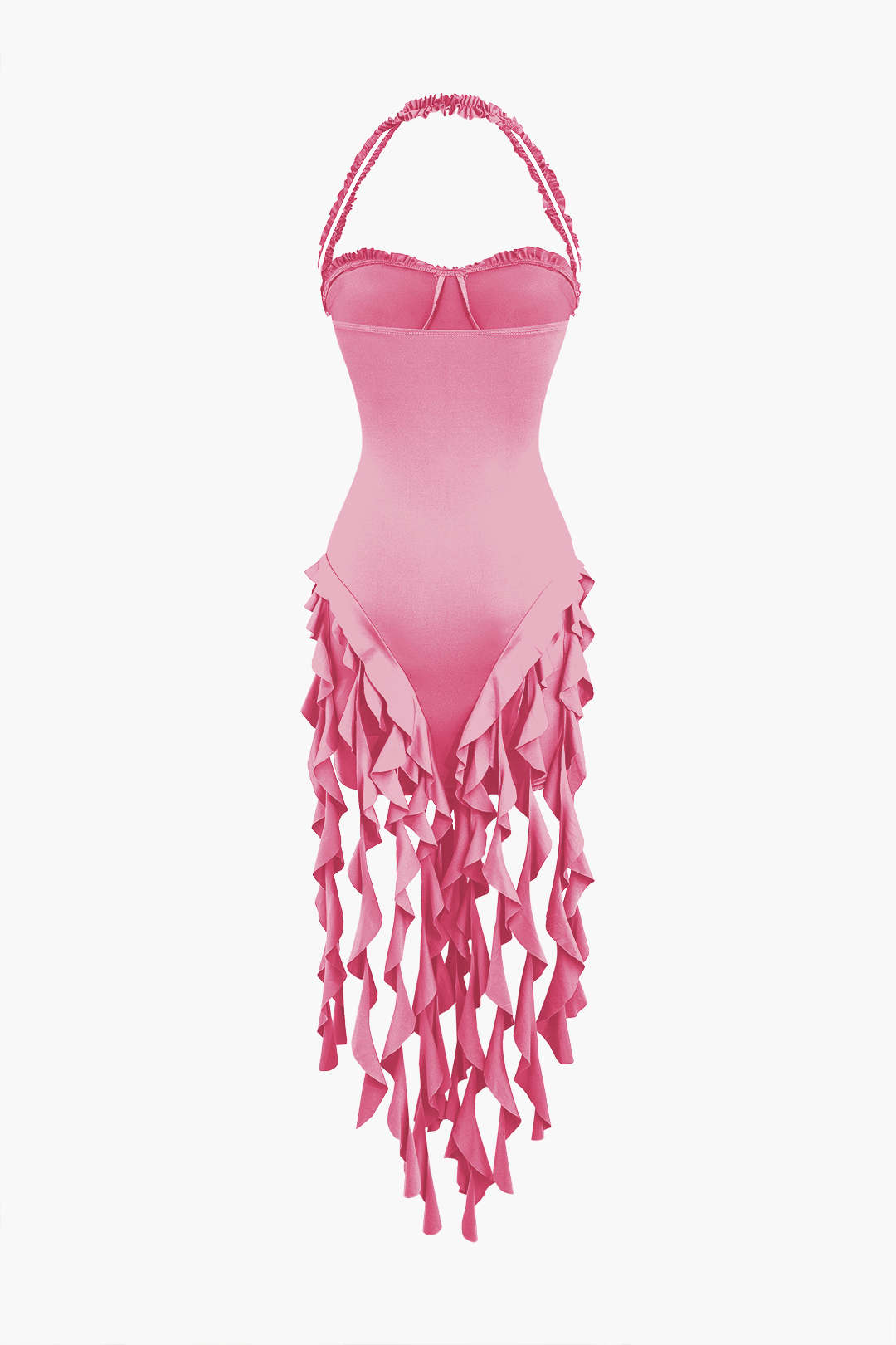 Volanlı Püskül Halter Bustiyer Mini Elbise