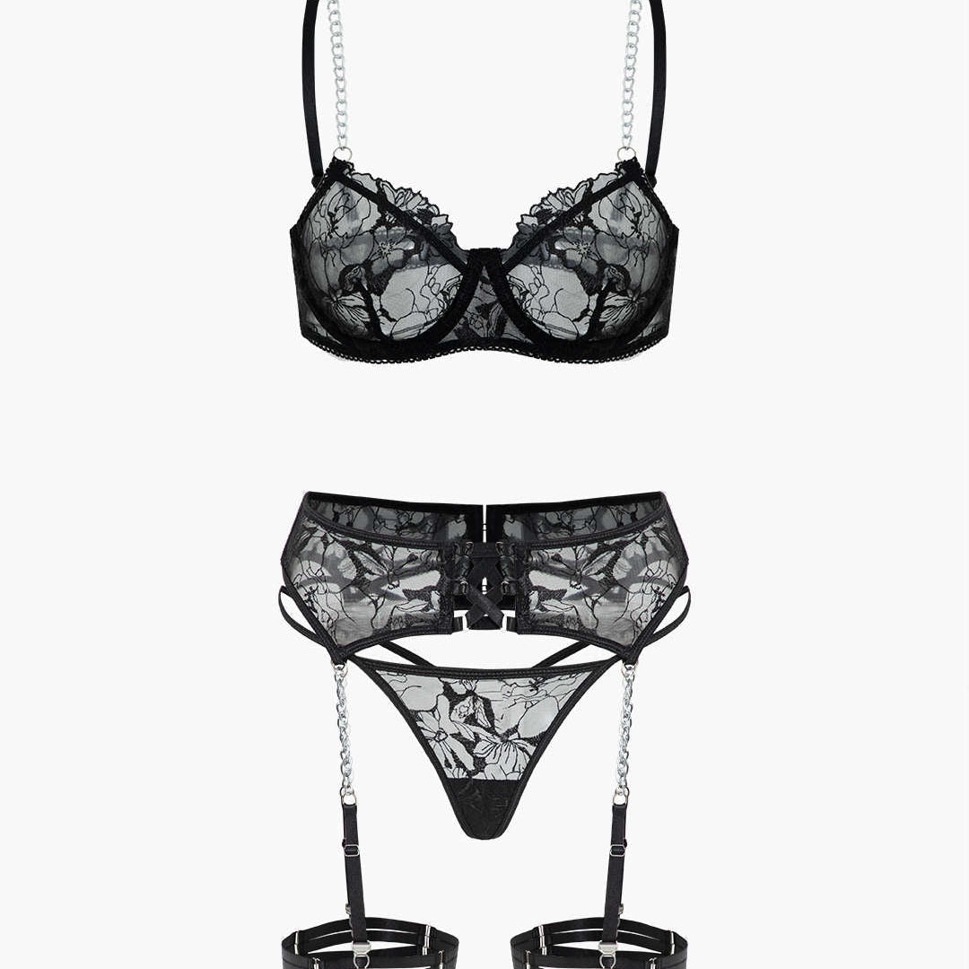 Tül Zincir Çapraz Detaylı Jartiyer Takımı