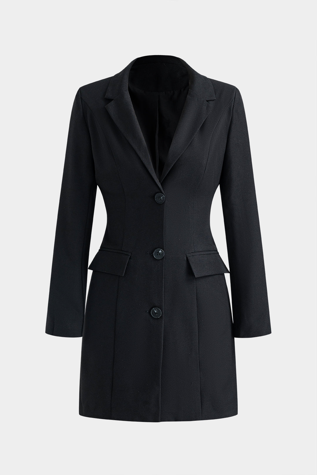 Düğme V Yaka Cepli Uzun Kollu Mini Elbise