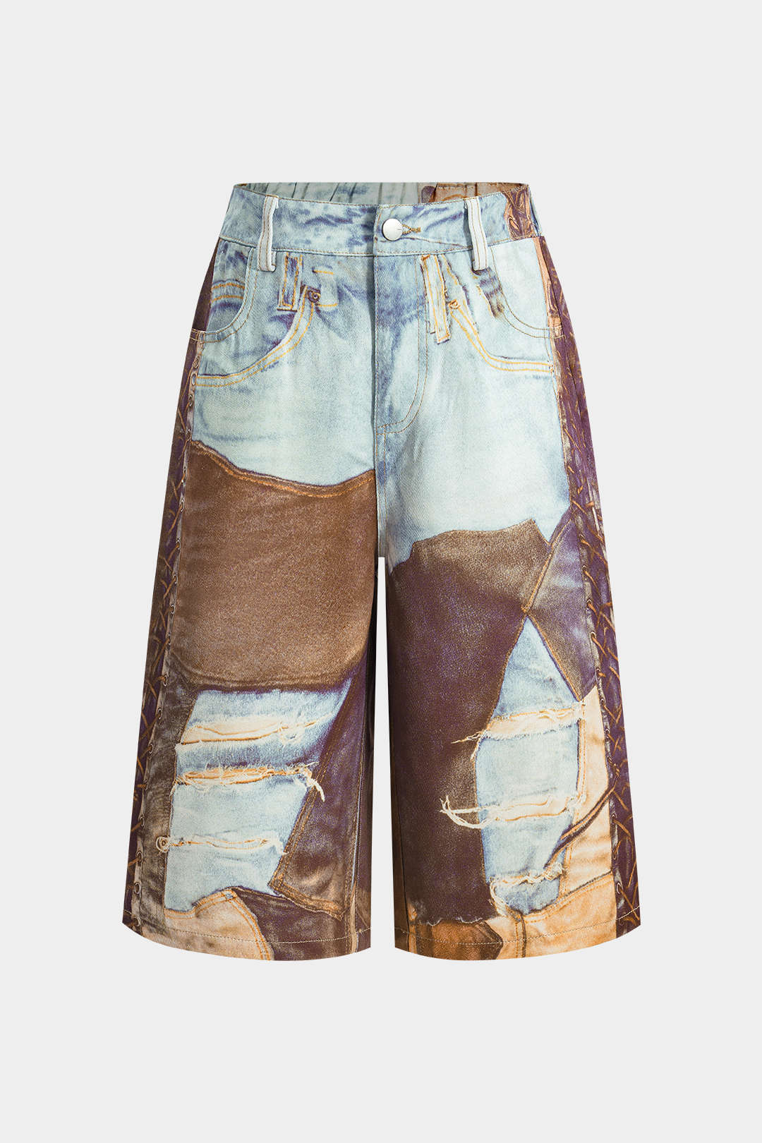 Zincir Desenli Geniş Paça Şort