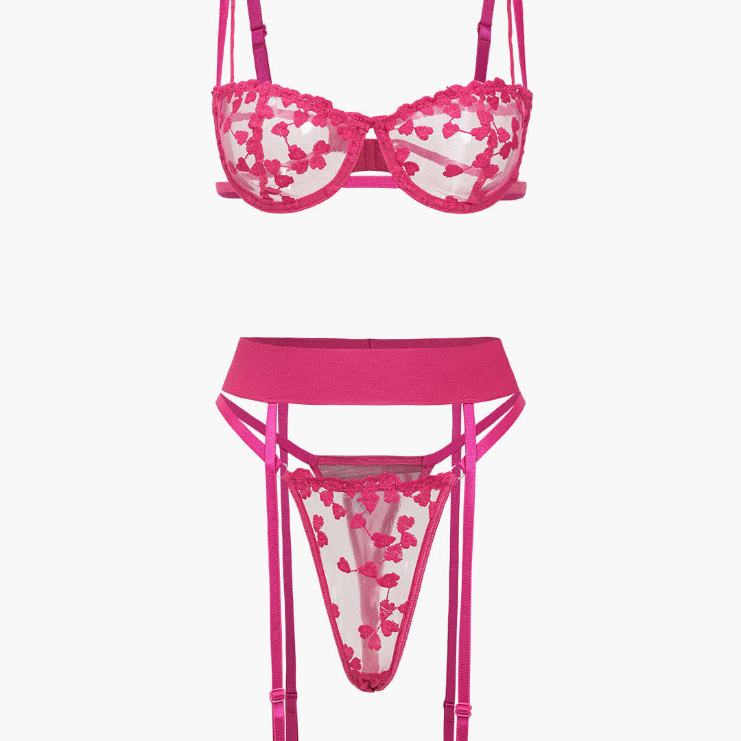 Dantel Nakışlı Bustier Kemerli Lingerie Garter Seti