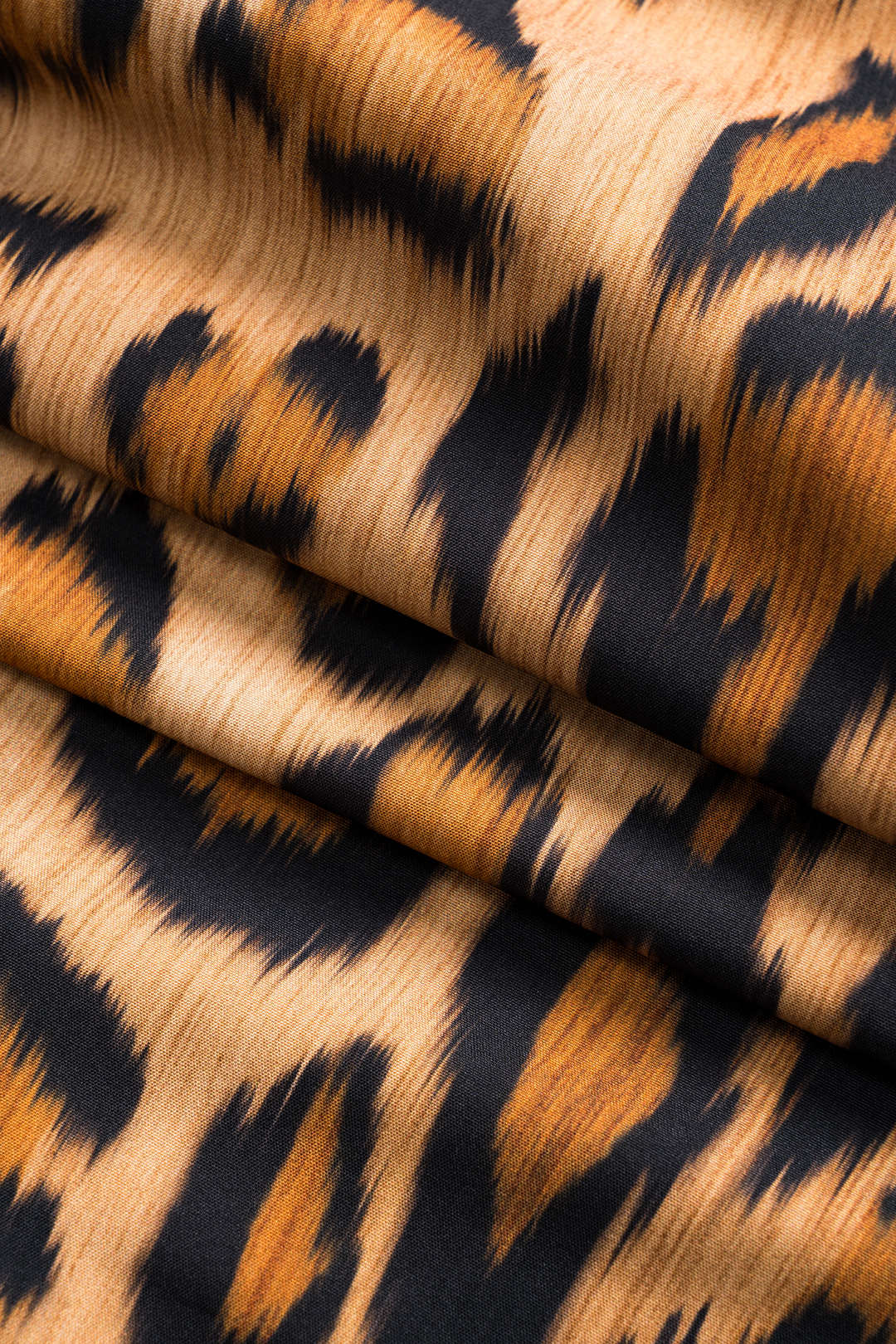 Leopar Desenli Kırışık Bustiyer Saten Midi Elbise