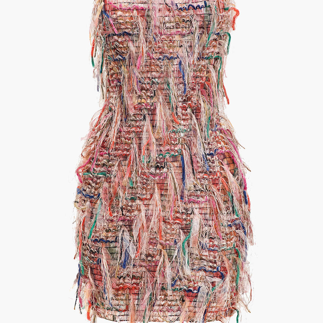 Franjlı Ağı Mesh Straplez Mini Elbise