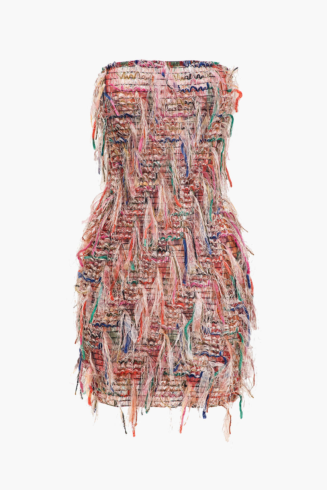 Franjlı Ağı Mesh Straplez Mini Elbise