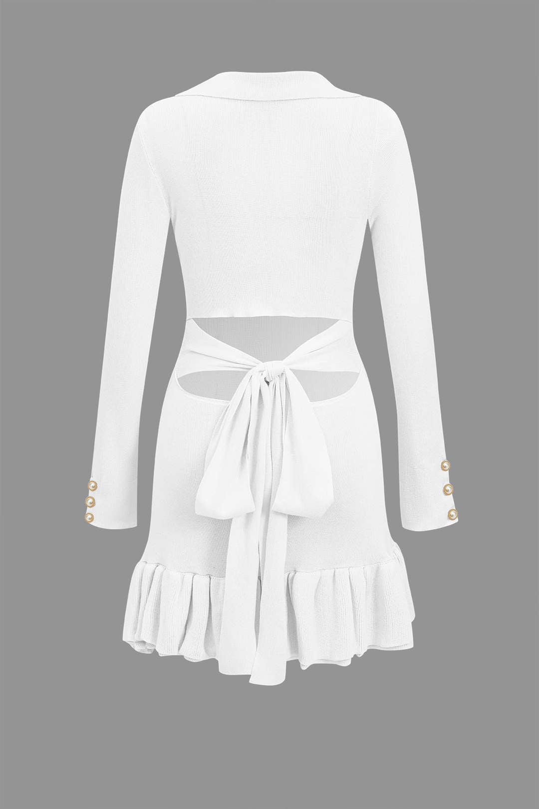 Kontrast Örgü Fiyonklu Arka Plise Mini Elbise