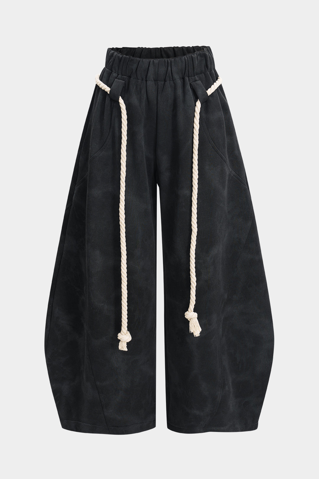 Mermer Tie Dye Baskılı Bağcıklı Geniş Paça Pantolonlar