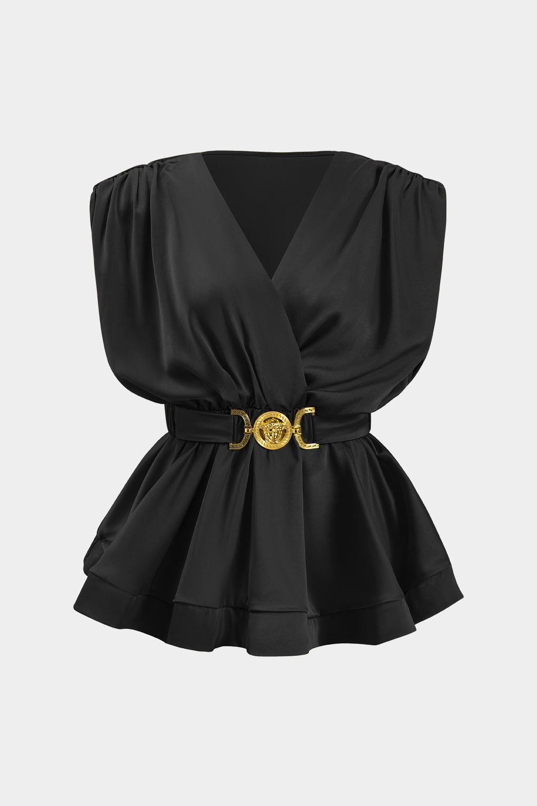 Olyssa Metallic Saten Düğmeli Kıvrımlı Askılı Bluz