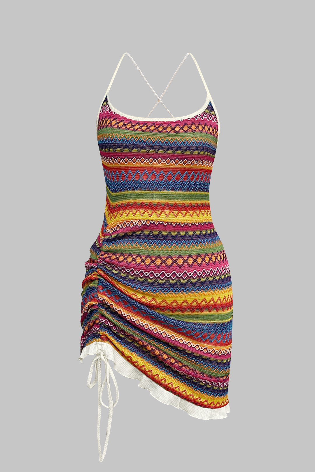 Örgü Çekme İpi Çapraz Bağlama Sırt Dekolteli Elbise