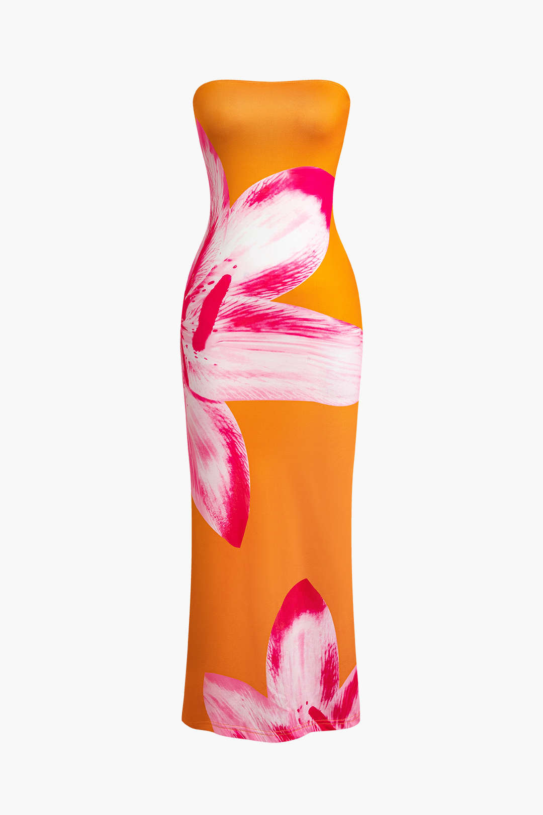 Güneşli Çiçek Desenli Askısız Midi Elbise