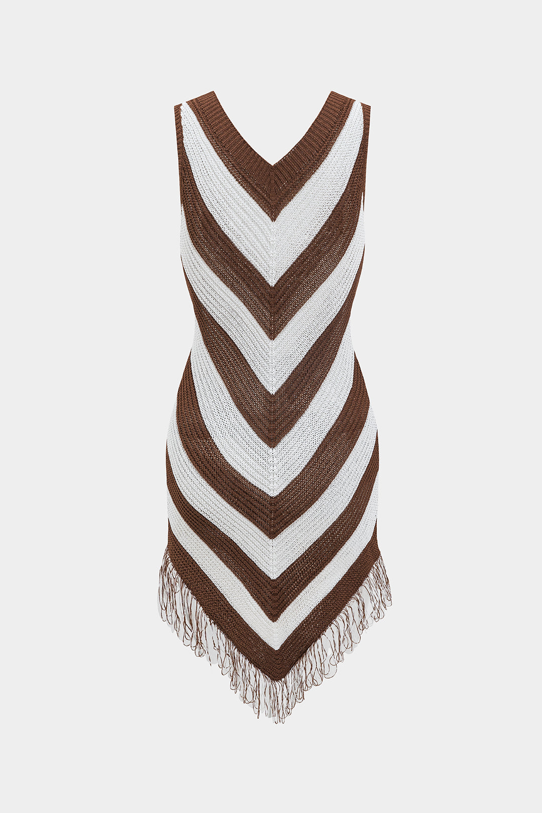 Örgü Püskül Kontrast Kolsuz Elbise