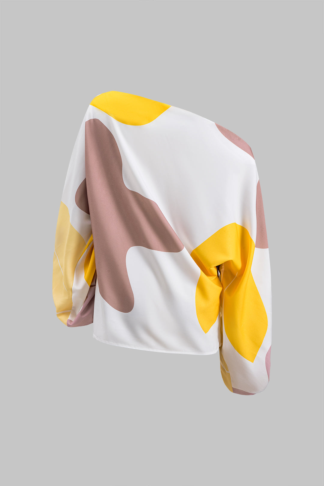 Abstrakt Baskı Fırfırlı Asimetrik Tek Omuz Uzun Kol Bluz ve Franjlı Etek Seti