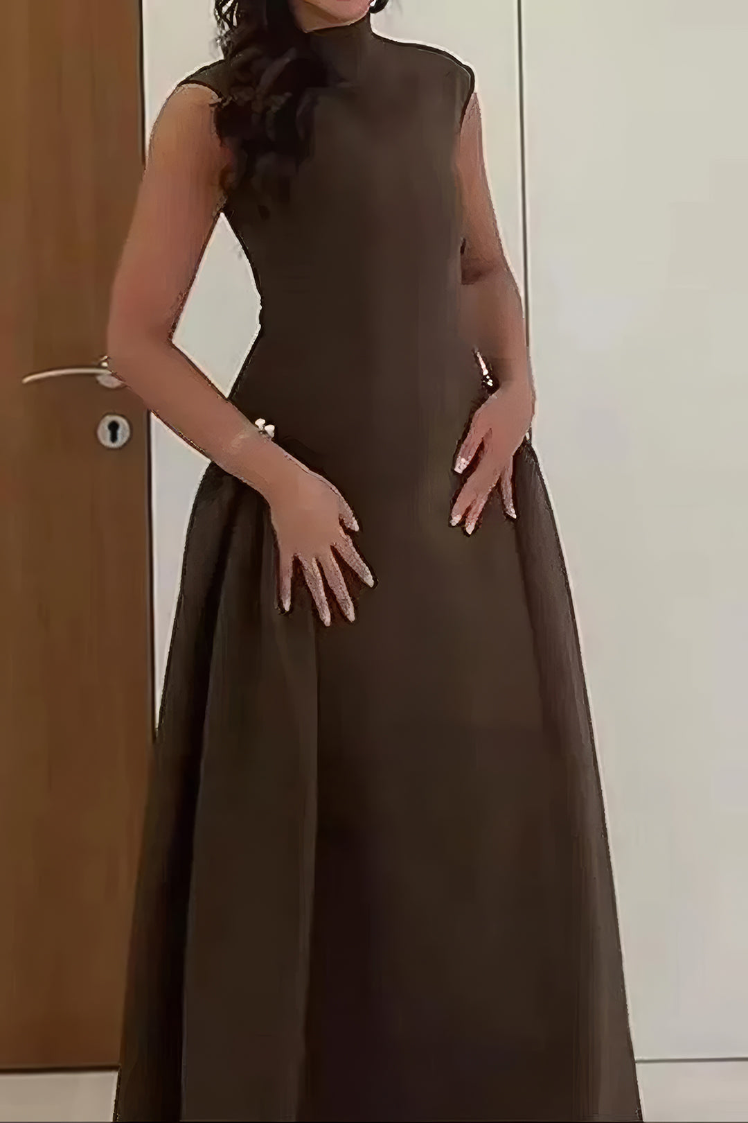 Metallic Dekor Fermuar Askısız Maxi Elbise