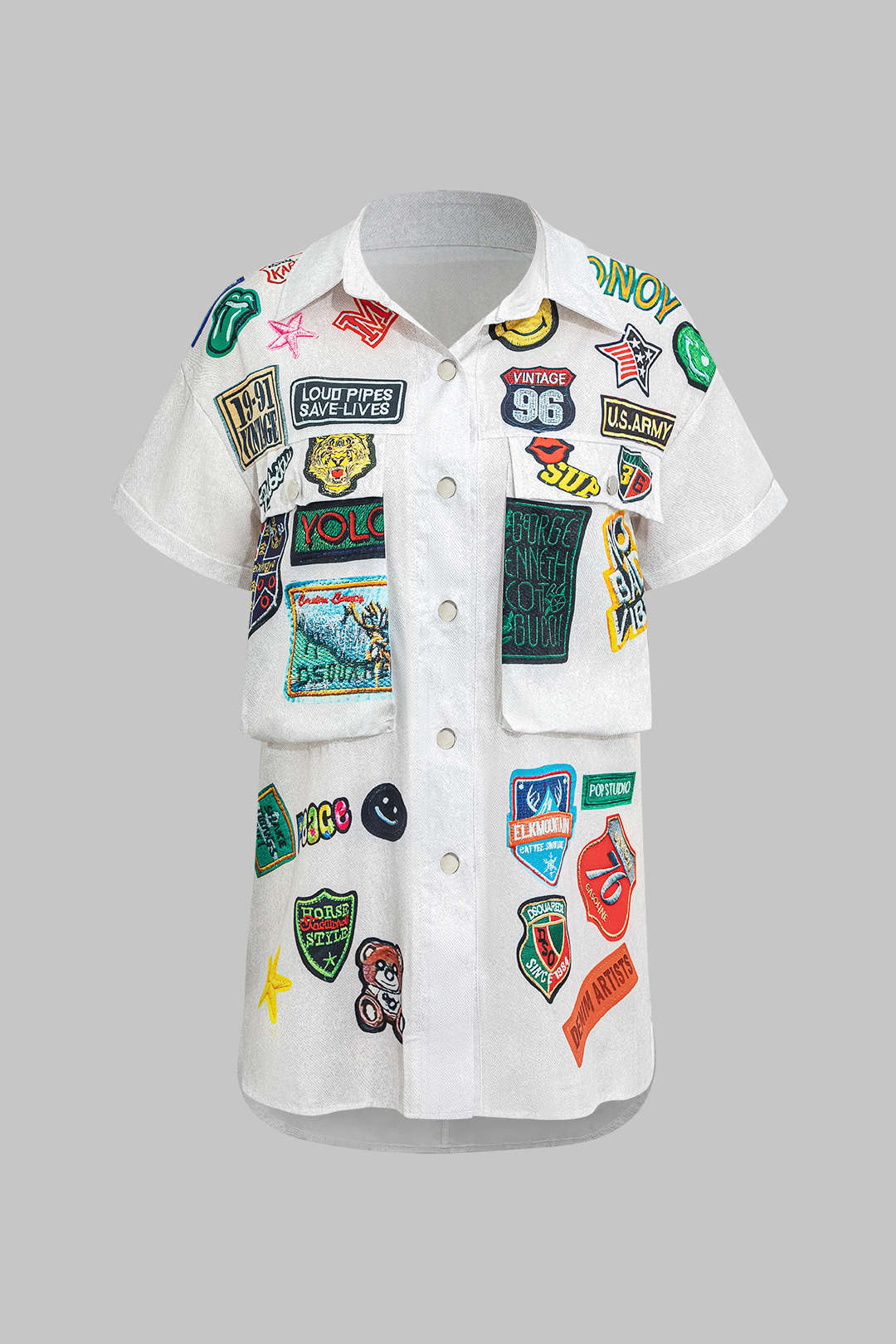 Baskılı Düğüm Ön Kısa Gömlek