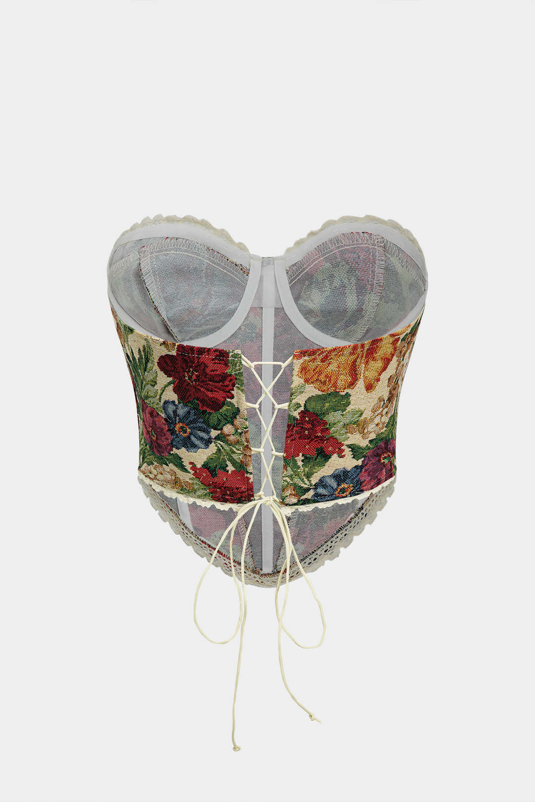 Retro Çiçek Desenli Bağlamalı Tube Üst