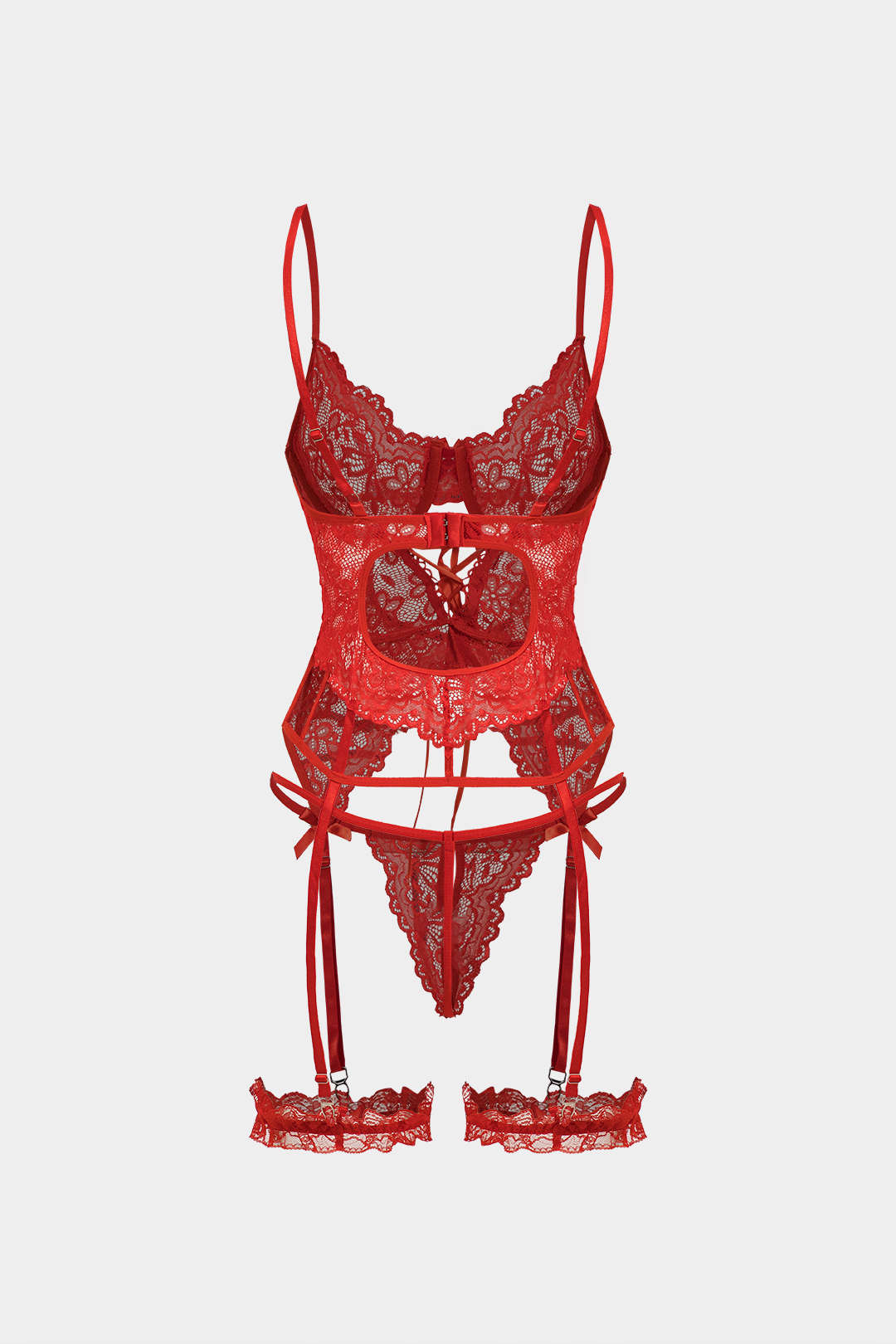 Kesik Detaylı Bağcıklı Sırt Dekolteli İç Giyim Garter Seti