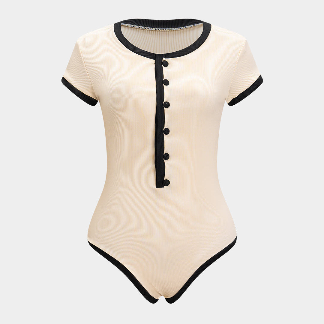 Örgü Düğmeli Kısa Kol Bodysuit