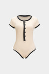 Örgü Düğmeli Kısa Kol Bodysuit