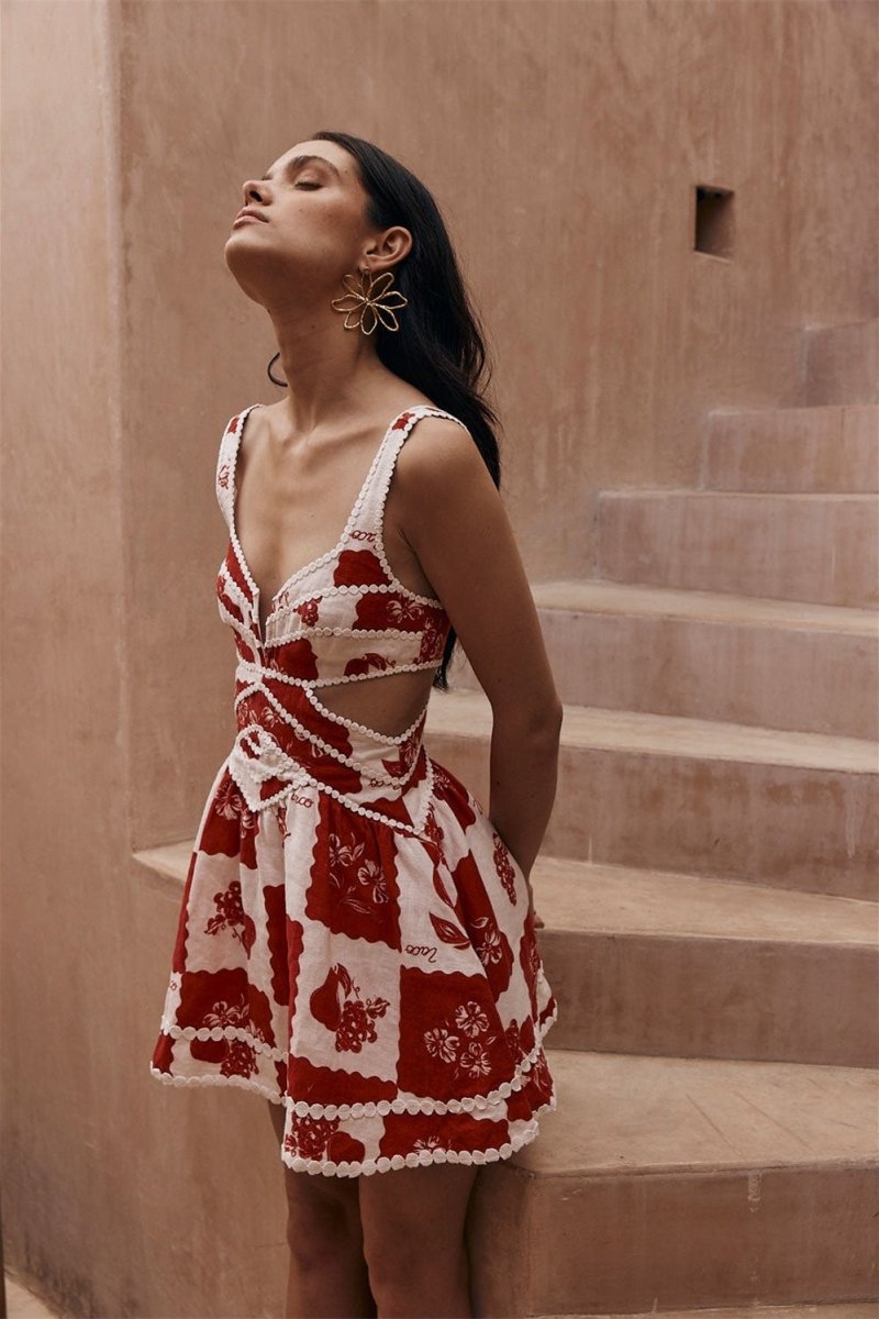 Olyssa Leila Baskılı Kesik Mini Elbise