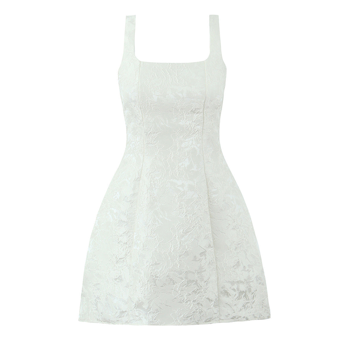 Çekici Çiçek Desenli Jakarlı Abiye Kare Yaka Elbise